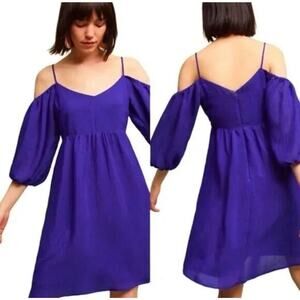 Moulinette Soeurs Carina Dress Small Off the Shoulder Blue Purple Anthropologie